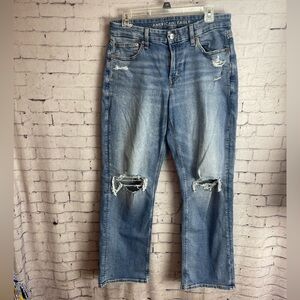 American Eagle Outfitters size 8 regular curvy straight mid wash distressed jean